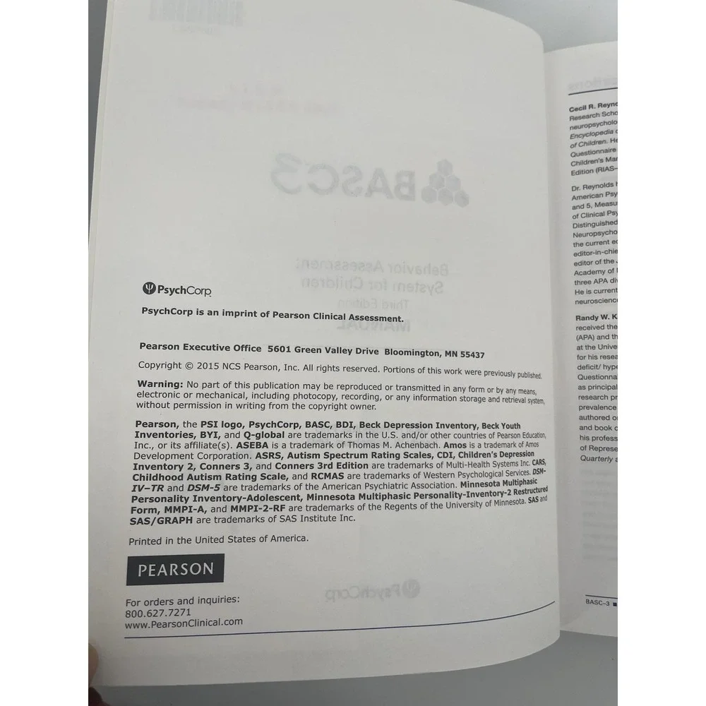 BASC-3 Behavior Assessment System for Children 3rd‎ Ed Manual Paperback Rare